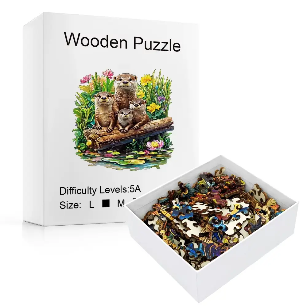 Adorable Otter Family Wooden Jigsaw Puzzle - Image 2