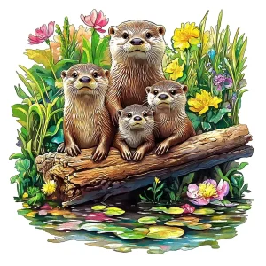 Adorable Otter Family Wooden Jigsaw Puzzle