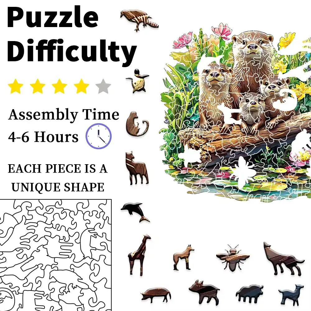 Adorable Otter Family Wooden Jigsaw Puzzle - Image 4