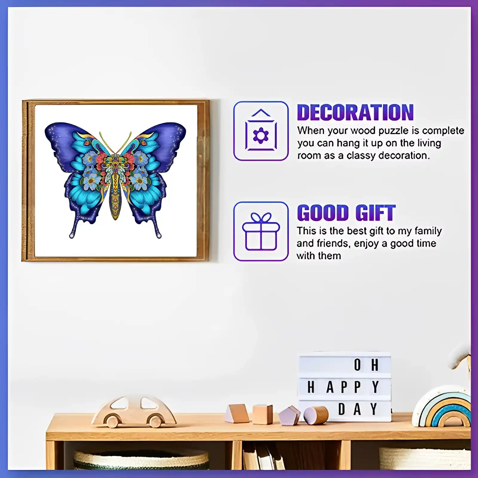 Butterfly Shaped Wooden Jigsaw Puzzle - Image 3