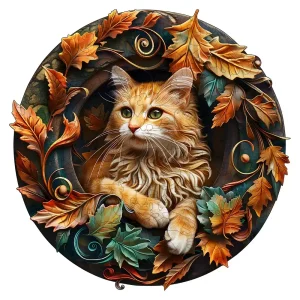 Cat In Autumn Wooden Jigsaw Puzzle