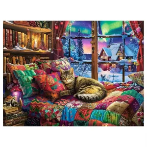 Cat On Bed Wooden Jigsaw Puzzle