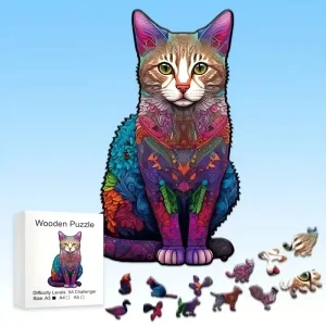 Cat Shaped Wooden Jigsaw Puzzle