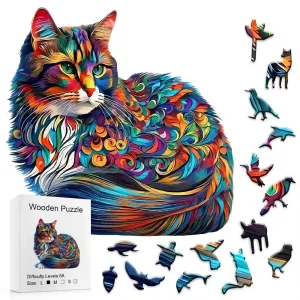 Cat Shaped Wooden Jigsaw Puzzle