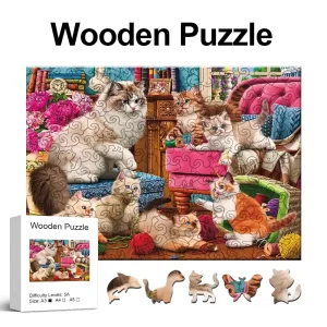 Cats At Home Wooden Jigsaw Puzzle