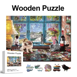 Cats At Home Wooden Jigsaw Puzzle