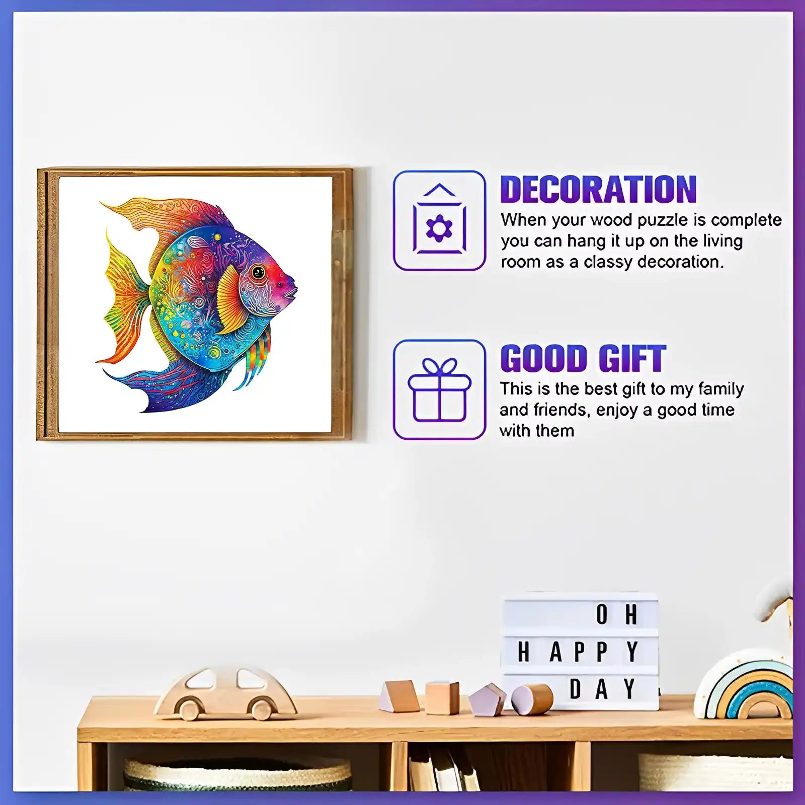 Colorful Fish Pattern Wooden Jigsaw Puzzle - Image 4