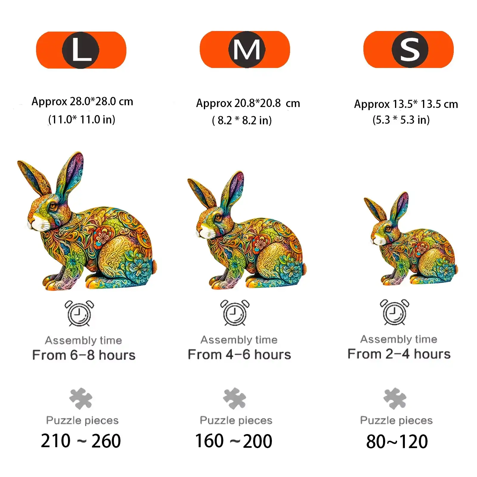 Colorful Rabbit Wooden Jigsaw Puzzle - Image 3