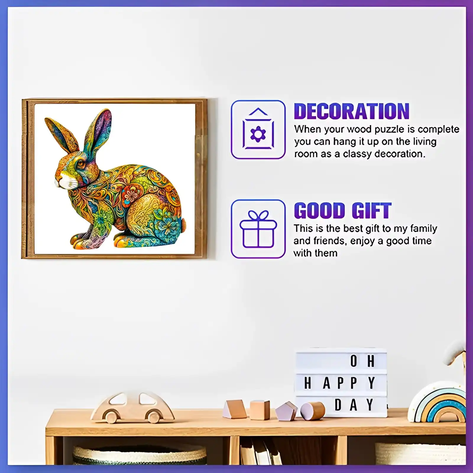 Colorful Rabbit Wooden Jigsaw Puzzle - Image 2