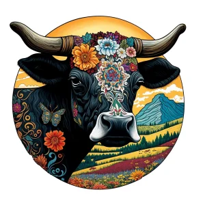 Cow With Flowers Wooden Jigsaw Puzzle