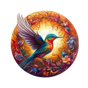 Hummingbird Round Wooden Jigsaw Puzzle