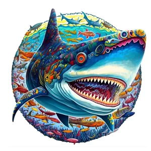 Shark Pattern Rounded Wooden Jigsaw Puzzle