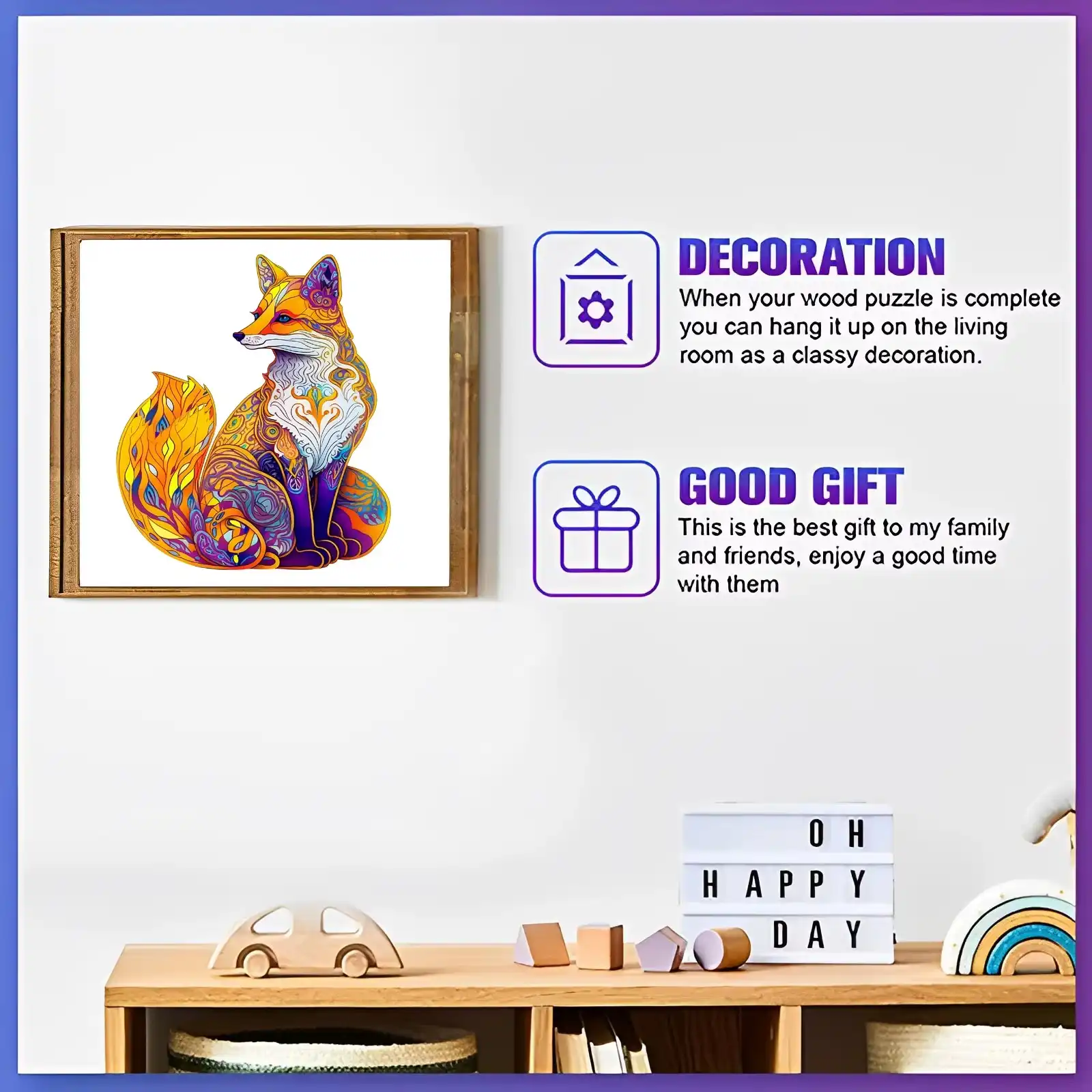 Yellow Fox Shaped Wooden Jigsaw Puzzle - Image 3