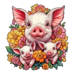 Adorable Pig Family Wooden Jigsaw Puzzle