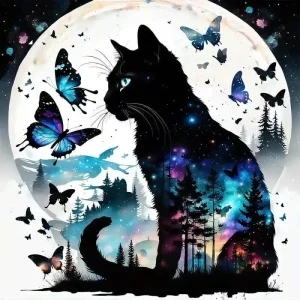 Black Cat And Butterflies Wooden Jigsaw Puzzle