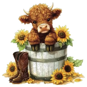 Calf with Sunflower Wooden Jigsaw Puzzle