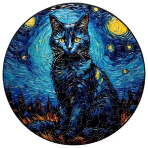 Cat At Night Wooden Jigsaw Puzzle