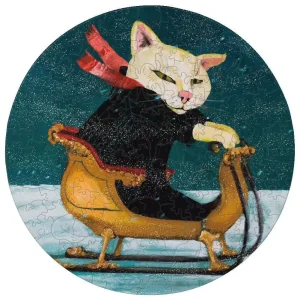 Cat On A Sleigh Wooden Jigsaw Puzzle