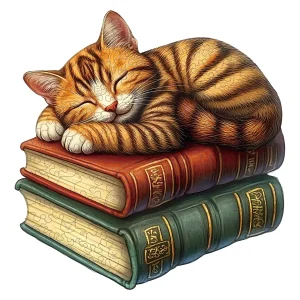 Cat Sleeps On The Book Wooden Jigsaw Puzzle