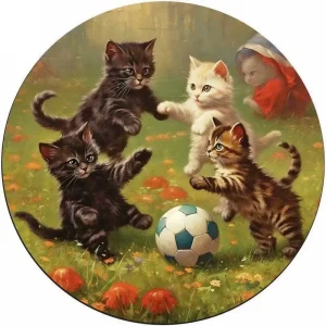 Cats Playing With Ball Wooden Jigsaw Puzzle