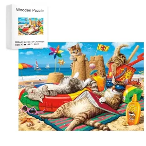 Cats on Holiday Wooden Jigsaw Puzzle