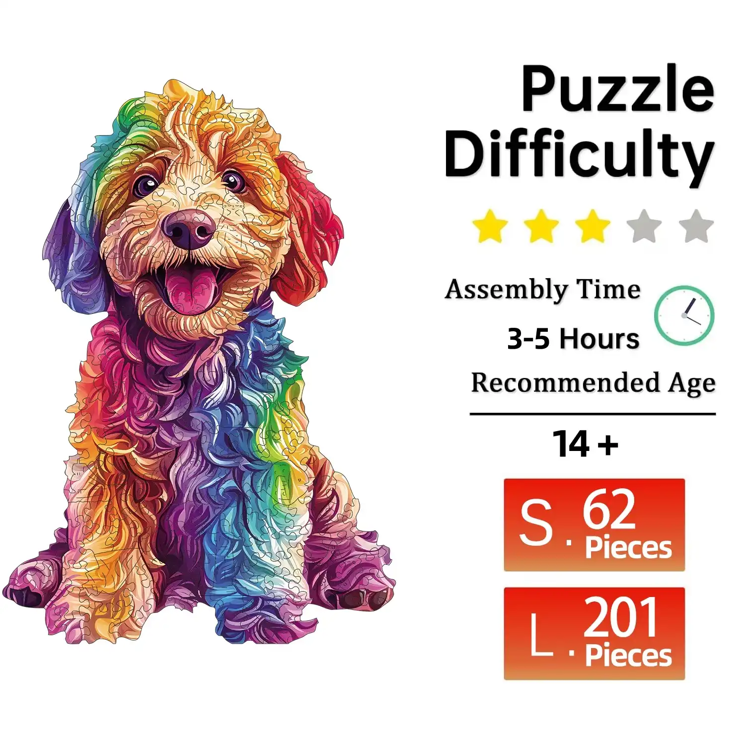 Colorful Cartoon Dog Wooden Jigsaw Puzzle - Image 2