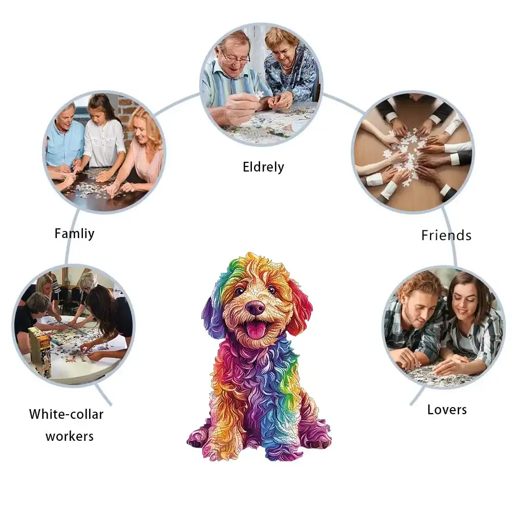 Colorful Cartoon Dog Wooden Jigsaw Puzzle - Image 3