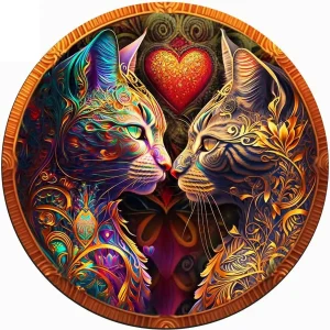 Colorful Cat Lovers Wooden Jigsaw Puzzle