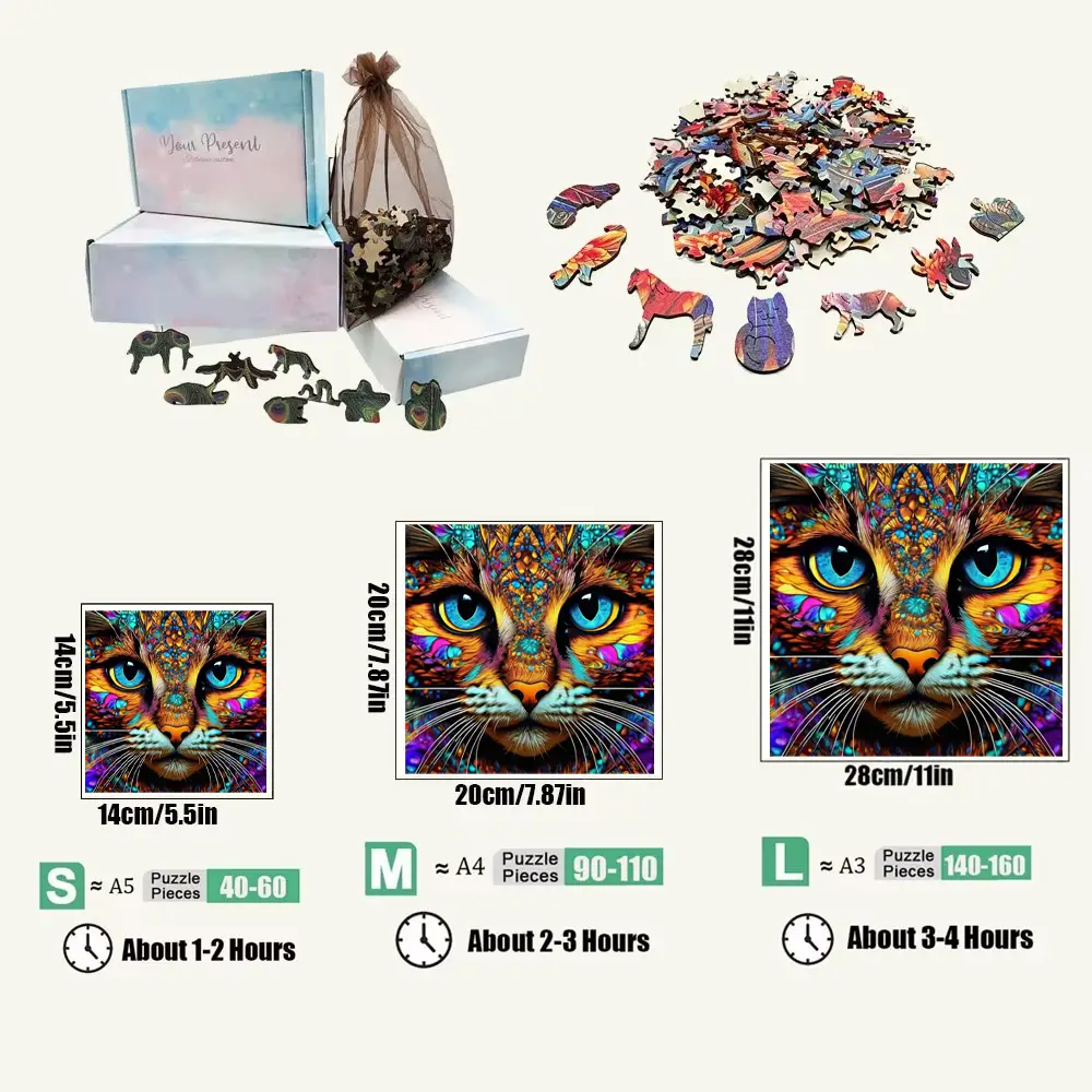 Colorful Cat Wooden Jigsaw Puzzle - Image 2