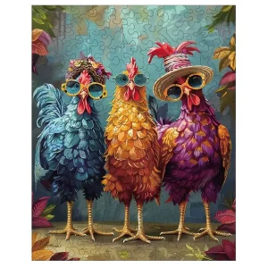 Colorful Chickens Wooden Jigsaw Puzzle
