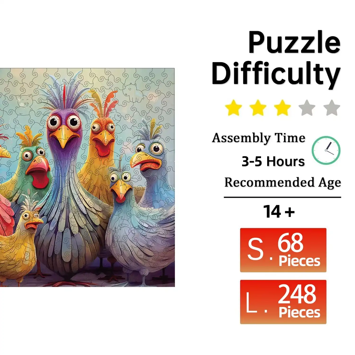 Colorful Chickens Wooden Jigsaw Puzzle - Image 2