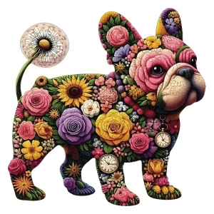 Colorful Flower Bulldog Wooden Jigsaw Puzzle