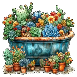 Colorful Succulent Plants Wooden Jigsaw Puzzle