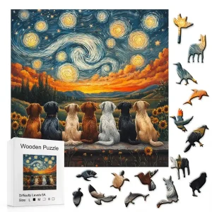 Dogs And Star Sky Wooden Jigsaw Puzzle