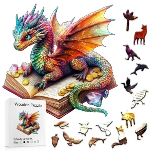 Dragon Lying On A Book Wooden Jigsaw Puzzle