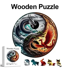 Dragon and Phoenix Yin Yang Wooden Jigsaw Puzzle