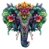 Elephant And Flowers Wooden Jigsaw Puzzle