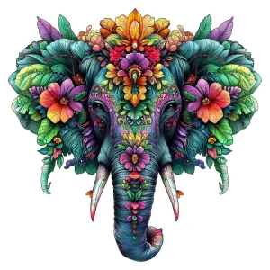 Elephant And Flowers Wooden Jigsaw Puzzle