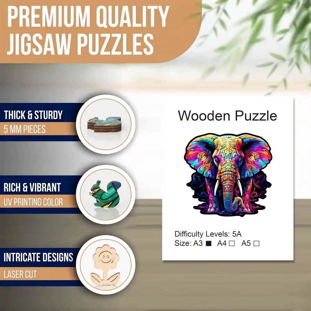 Colorful Elephant Wooden Jigsaw Puzzle - Image 3