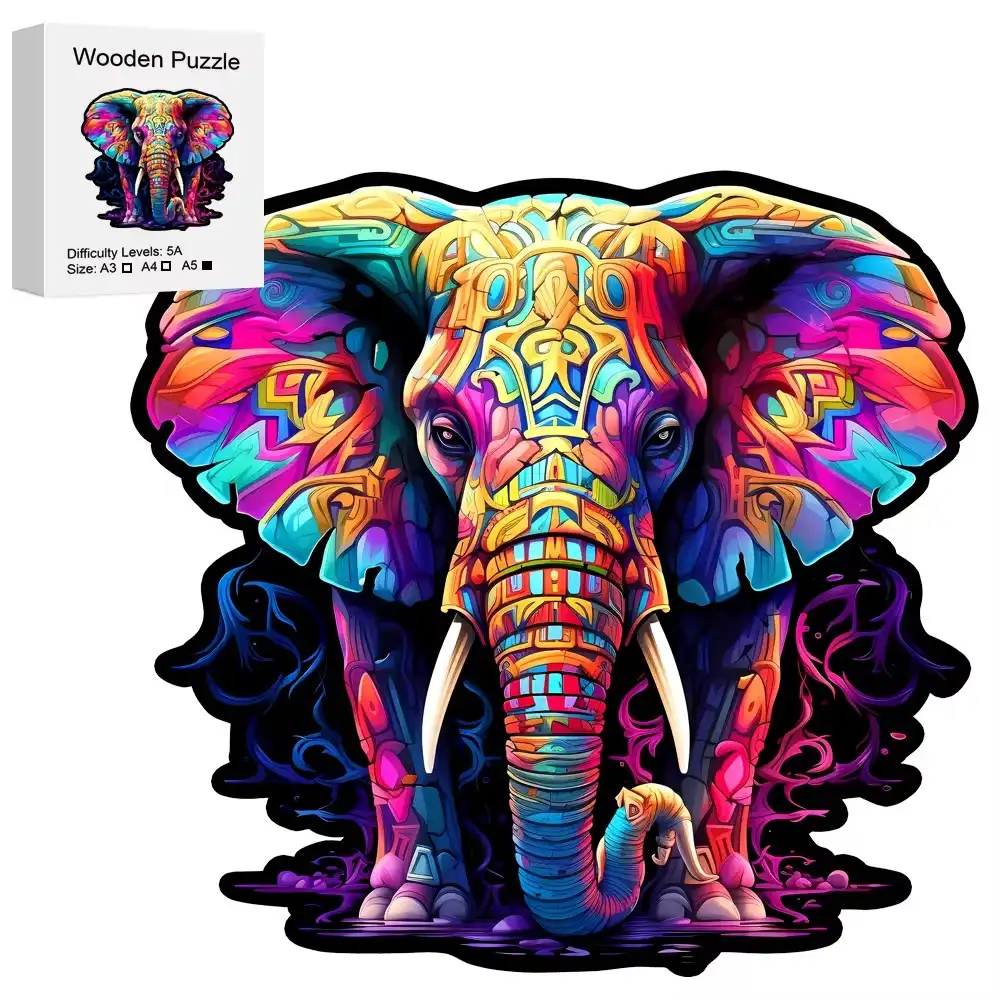 Colorful Elephant Wooden Jigsaw Puzzle