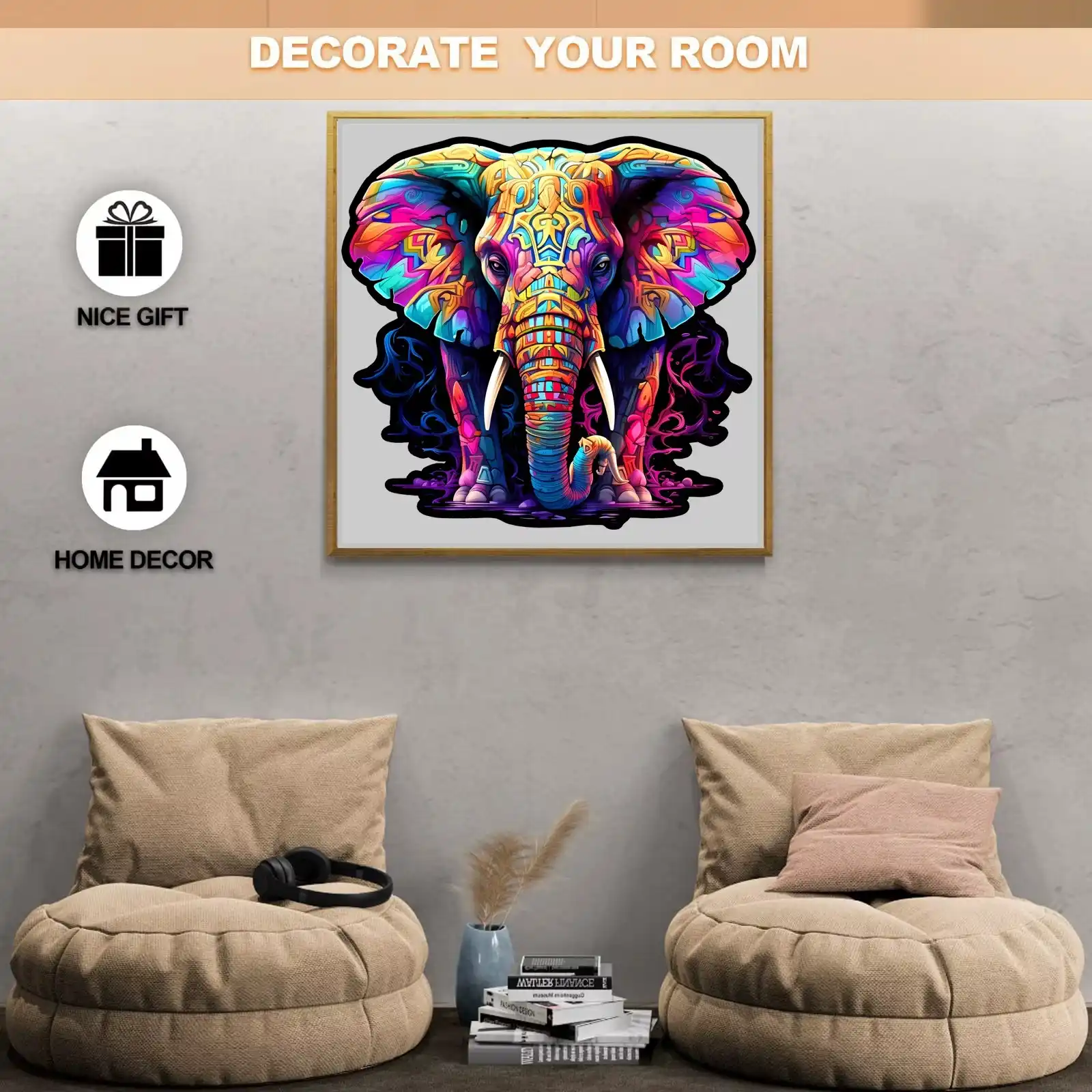 Colorful Elephant Wooden Jigsaw Puzzle - Image 2