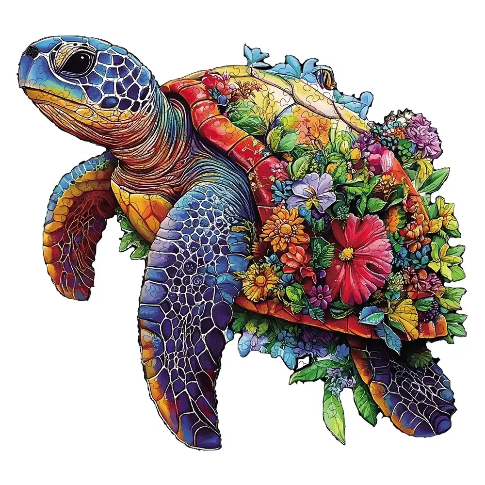 Flower Sea Turtle Wooden Jigsaw Puzzle