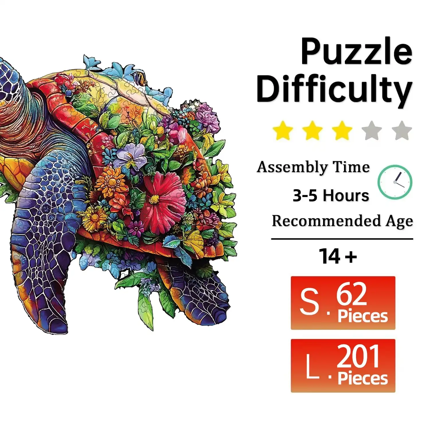 Flower Sea Turtle Wooden Jigsaw Puzzle - Image 2