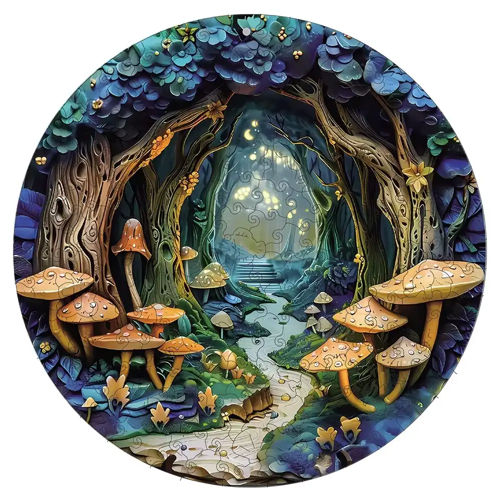 Forest Mushroom Path Wooden Jigsaw Puzzle