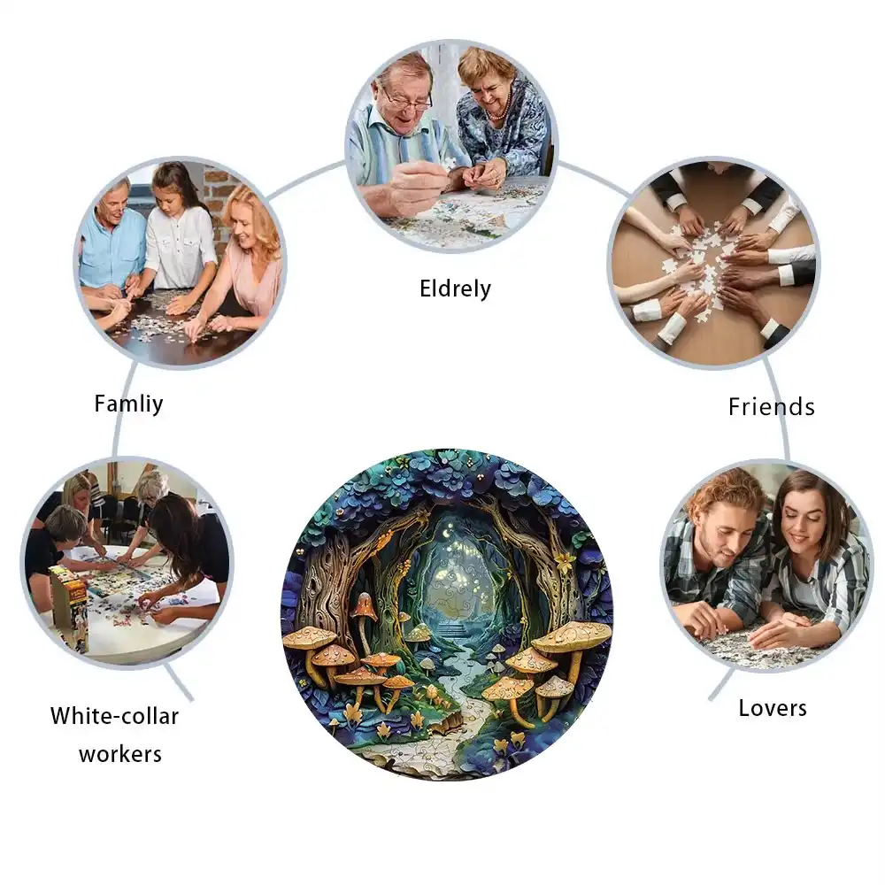 Forest Mushroom Path Wooden Jigsaw Puzzle - Image 4