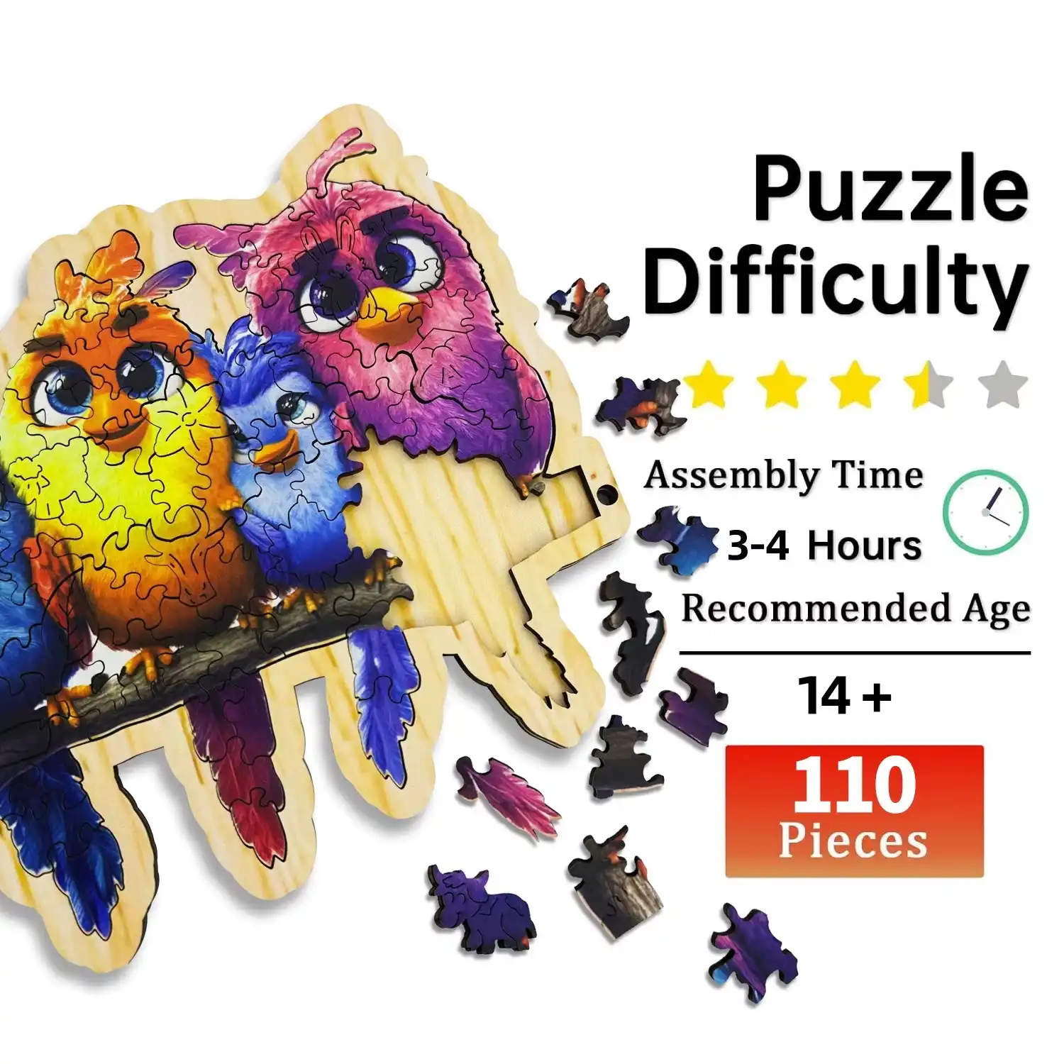 Four Birds Premium Wooden Jigsaw Puzzle - Image 2