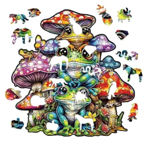 Frogs And Mushrooms Wooden Jigsaw Puzzle
