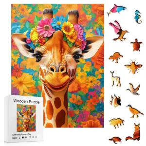 Giraffe Floral Art Wooden Jigsaw Puzzle