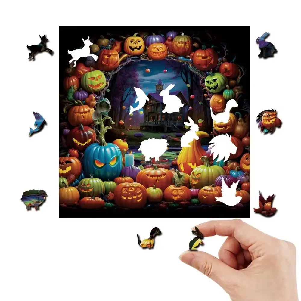 Halloween Pumpkin Wooden Jigsaw Puzzle - Image 3