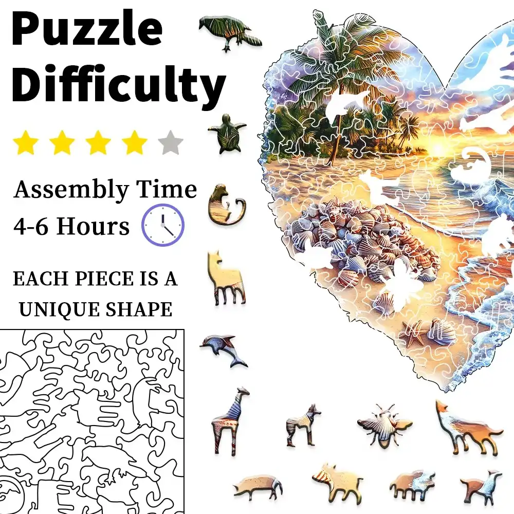 Heart-Shaped Shell Beach Wooden Jigsaw Puzzle - Image 5